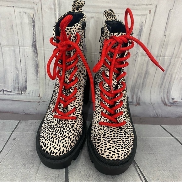 Gianni Binni Tan Red Ryedderr Cheetah Heeled Lug Sole Combat Boots Leather 6M - Picture 6 of 14